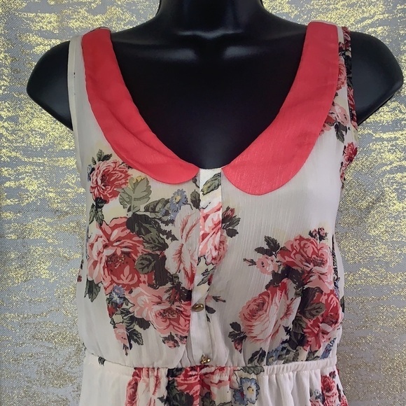 Xhilaration White/Pink Floral Tunic Button Front Collared Mini Dress Size M - Picture 4 of 15